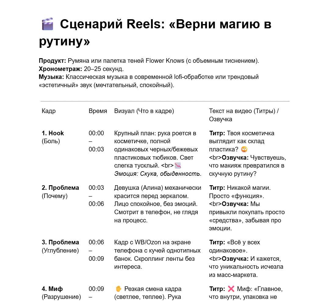 Фрагмент контент-стратегии